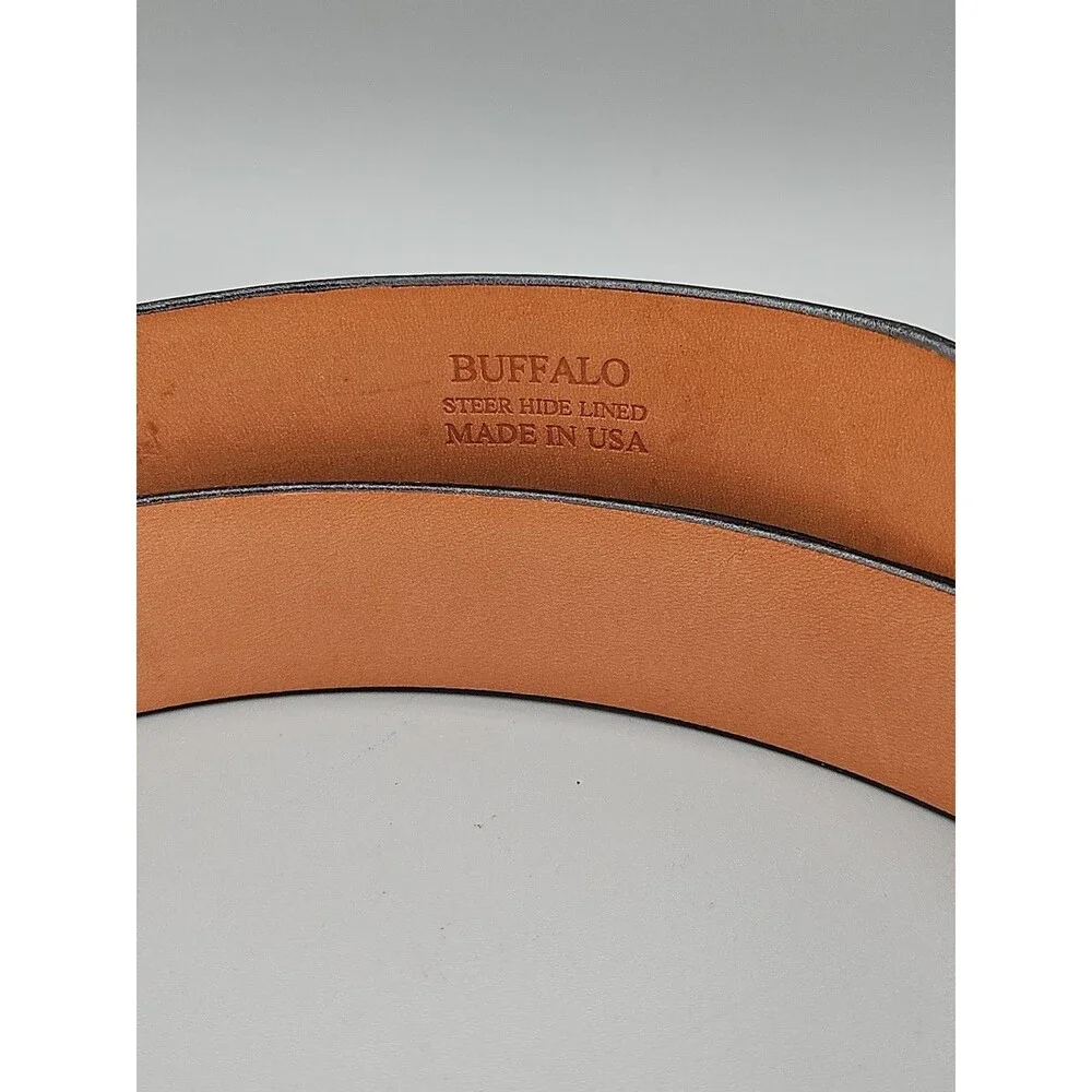 Men's Black Asian Buffalo Crescent Leather Belt Handcrafted In USA 46